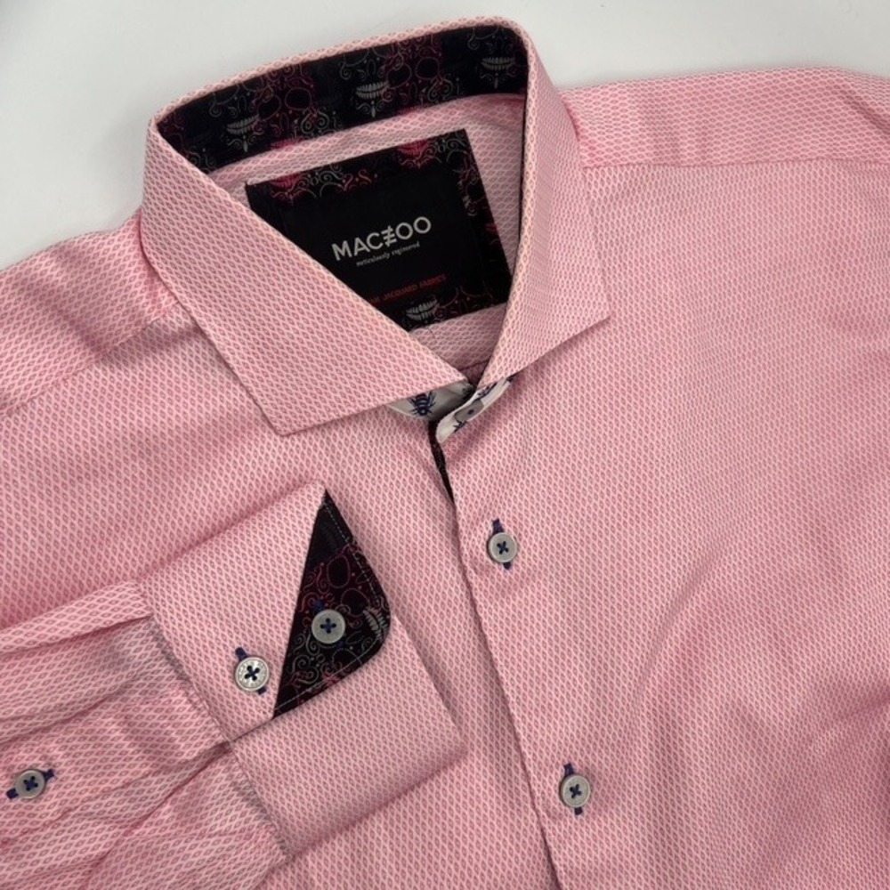 Maceoo Mens Pink Italian Jacquard Cotton Skull Trim Button Down Shirt Size XL